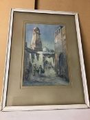 I. M. Cadill, Middle Eastern Street Scene, watercolour, initialled bottom left, paper label verso (