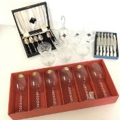 A mixed lot including a set of six crystal Cristal D'Arques, France, wine glasses, a pair of