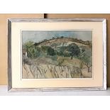 M. Malmo, Landscape of Provence, mixed media, signed and dated '78 bottom right, paper label