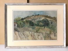 M. Malmo, Landscape of Provence, mixed media, signed and dated '78 bottom right, paper label