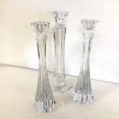 A pair of crystal candlesticks (28cm) and a single candlestick, all marked Tipperary to base (3)