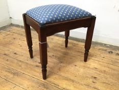 A stained pine stool with upholstered slip in top on square fluted supports (45cm x 45cm x 35cm)