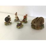 A collection of Border Fine Arts figures including a Rabbit (9cm x 12cm x 8cm), a Red Squirrel, a