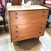 A 1960s/70s Alfred Cox teak chest of drawers, fitted five long drawers, on rectangular feet, stamp