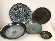 A collection of Studio Pottery decorative plates (largest: 41cm), two with Carolina Valvona labels