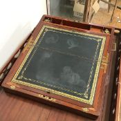 A Victorian mahogany writing slope, the top with brass cartouche plaque, inscribed W. Loughridge