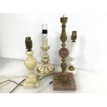 A collection of table lamps including a brass and soapstone lamp (36cm x 12cm x 12cm) (4)