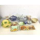 An assortment of china including trinket dishes, a Carltonware bowl, a Willow pattern tureen (13cm x