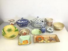 An assortment of china including trinket dishes, a Carltonware bowl, a Willow pattern tureen (13cm x