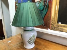 A modern India Jane baluster vase lamp decorated with transfer printed fern design, complete with