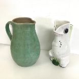 A Sylvan ware glazed jug, stamped Poole to base, a Portugese water jug in the form of a frog (30cm x