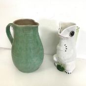 A Sylvan ware glazed jug, stamped Poole to base, a Portugese water jug in the form of a frog (30cm x