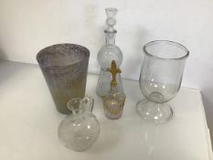 A collection of glassware including a hand blown vase (h.23cm x 12cm), a thistle style decanter,