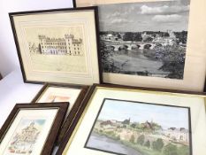 A group of works depicting Kelso: E. Robb, St Andrews Church from Kelso Bridge, watercolour,