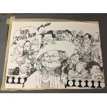 Caricature of The Queen Mother and Political Figures including Margaret Thatcher, c.1985, print (