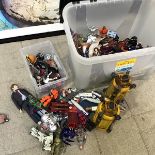 A collection of toy figures, including Dr Who, Star Wars, Marvel Comics, together with dinosaurs,