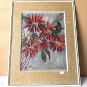 M. Bost, Red Flowers, oil on board, signed bottom right (59cm x 44cm)