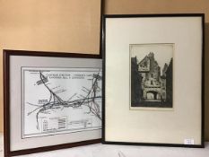 Matthew Henderson, Old Town Gate, etching (28cm x 18cm) and a reproduction print, The Train