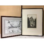 Matthew Henderson, Old Town Gate, etching (28cm x 18cm) and a reproduction print, The Train