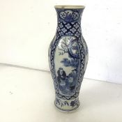 An early 20thc Chinese blue and white baluster vase, with four panels depiciting scenes with