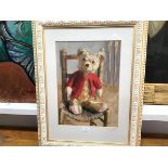 A framed print, Teddy in a Chair, signed in pencil indistinctly (43cm x 31cm)