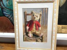 A framed print, Teddy in a Chair, signed in pencil indistinctly (43cm x 31cm)