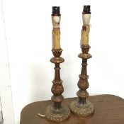 A pair of William IV style wooden candlesticks (h.44cm x d.12cm to base)