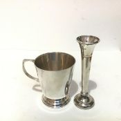 A modern London silver tapered Christening mug with C scroll handle to side (h.7.5cm x d.6.5cm) (