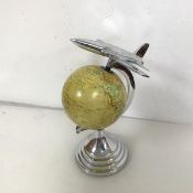 Aviation Interest: a mid century style terrestrial globe with model Jet to top (30cm x 16cm x 20cm)