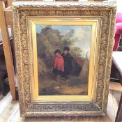 Scottish School, The Gypsy Children, oil on canvas, unsigned, in ornate gilt composition frame (54cm