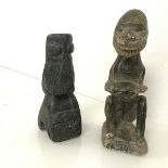 A pair of African stone carved figures, Seated Monkey (17cm) and Stylised Figure (2)