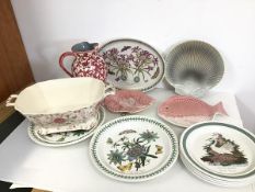 A mixed lot of china including a pair of Portmerion large plates (31cm), a Johnsons Brothers rose