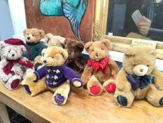Six various Harrods bears, 1994, 1997, 2000, 1999, 1996 and 1998 and another bear, various sizes (