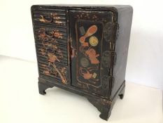 A 1920s Japanese lacquer and painted jewellery box, with a set of four graduated drawers with ribbed