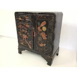 A 1920s Japanese lacquer and painted jewellery box, with a set of four graduated drawers with ribbed