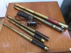 A collection of five various four draw telescopes (largest: 81cm. shortest: 52cm)