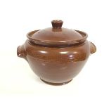 A Pearsons of Chesterfield lidded pot, the body with handles to sides, with allover chocolate