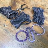 Three Hamilton & Inches amethyst glass bead expanding bracelets mounted with silver initialled