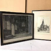 Matthew Henderson, Exterior of Church with Figures, etching (27cm x 19cm) and a 19thc engraving by