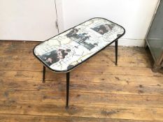 A 1970s novelty coffee table with images and reproduction signatures of The Beatles (a/f) (41cm x