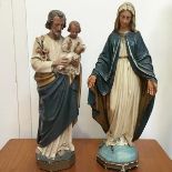 A plaster moulded figure of Madonna, on octagonal moulded base and a plaster moulded figure of