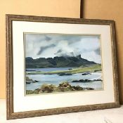 Eigg from Muck, or Mist Moving in from the Sea, oil, signed bottom right (24cm x 34cm)