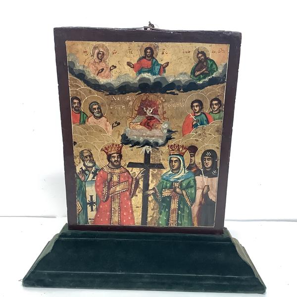 A 19th century Russian double-sided icon, painted with three-quarter length images of a crowned king