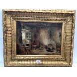 Scottish School, 19th Century, A Highland Cottage Interior, oil on canvas, in a giltwood frame. 29cm