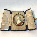 A portrait miniature of a lady in 18th century costume, late 19th century, signed "Hall",