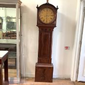 A Scottish mid-19th century drumhead longcase clock, the circular 14' enamelled dial inscribed