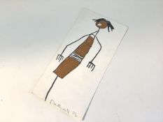 Patricia Douthwaite (Scottish, 1939-2002), "Stick Doll", crayon and oil (?) and card, signed in