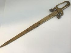 A 19th century South-East Asian gilt-metal short sword, possibly Siam (Thailand) or Burma, the