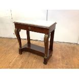 An early 19th century French mahogany and gilt-metal mounted console table, the rectangular