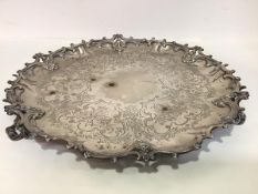 A substantial early Victorian silver salver, Walker Knowles & Co., Sheffield 1854, circular, the rim